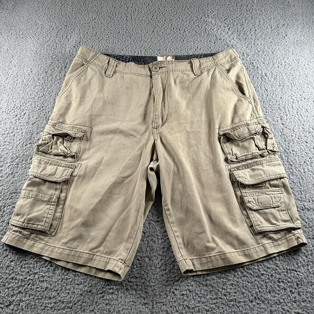 Op Cargo Shorts Mens 36 Beige Cotton Cargo Baggy Canvas Utility Summer Casual